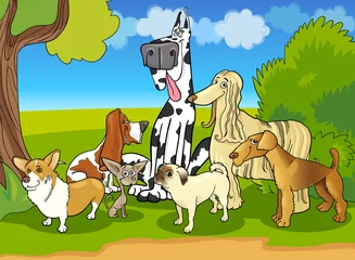 Foto op Plexiglas Honden rasechte honden groep cartoon afbeelding