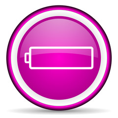 battery violet glossy icon on white background
