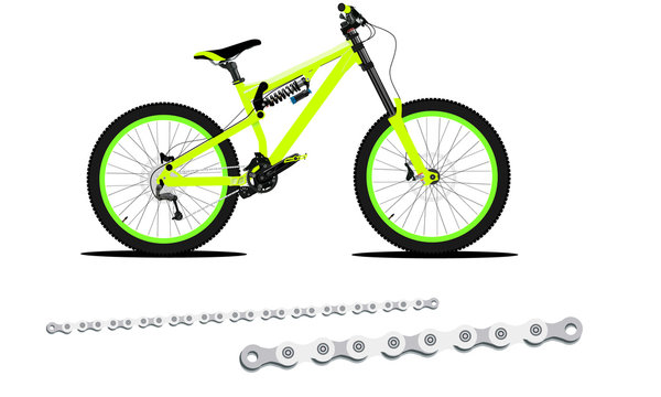 Detailed vector full suspension bicycle and chain