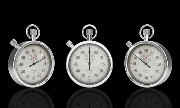 Stop Watch Time Lapse against black, Three Different Angles