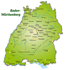 Landkarte von Baden-Württemberg - obrazy, fototapety, plakaty