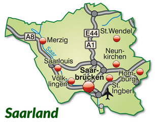 Landkarte von Saarland mit Verkehrsnetz