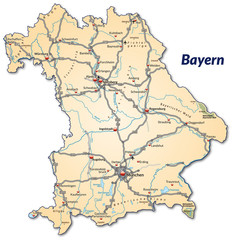 Landkarte von Bayern mit Verkehrsnetz