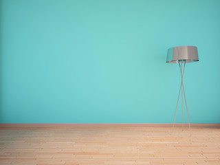 blue empty interior with lamp