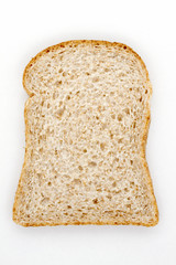 Slice of wholemeal bread on a white background