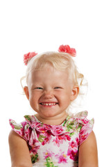 Portrait of a smiling little blond girls , it is isolated on whi