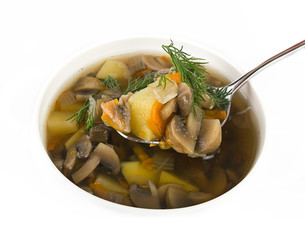 Mushroom soup on white background