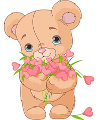 Ours en peluche donnant un bouquet de coeurs