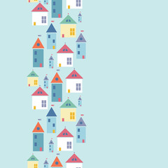Vector town houses vertical seamless pattern background with