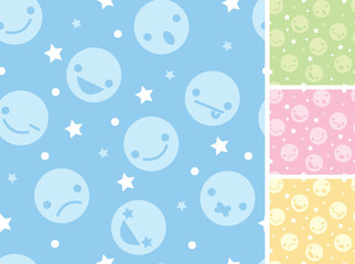 Vector emoticons four seamless patterns backgrounds with hand