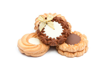 cookies with chocolate  on the white background