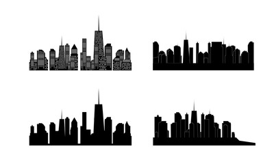 Vector illustration of cities silhouette. Set. EPS 10.