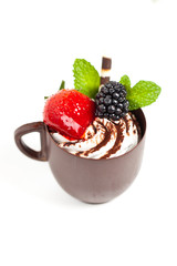 Hand made chocolate coffee cup filled whith mousse cream