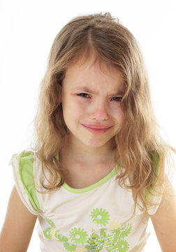 Upset little girl crying.