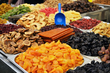 market stand of dried fruits