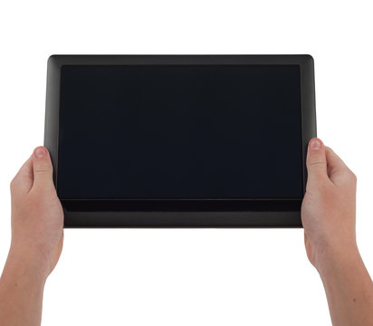 Large Tablet Computer With Blank Screen held