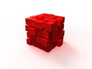 Nieuporządkowana czerwona kostka 4x4 złożona z małych kostek