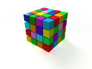 Uporządkowana kolorowa kostka 4x4 złożona z małych kostek