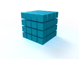 Uporządkowana niebieska kostka 4x4 złożona z małych kostek