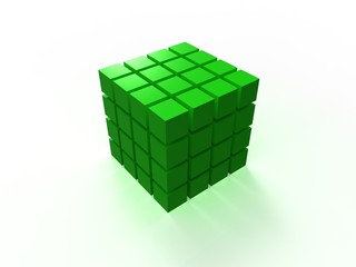 Uporządkowana zielona kostka 4x4 złożona z małych kostek