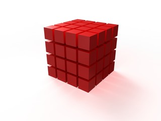 Uporządkowana czerwona kostka 4x4 złożona z małych kostek