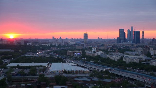 Business center Moscow City stands against city landscape