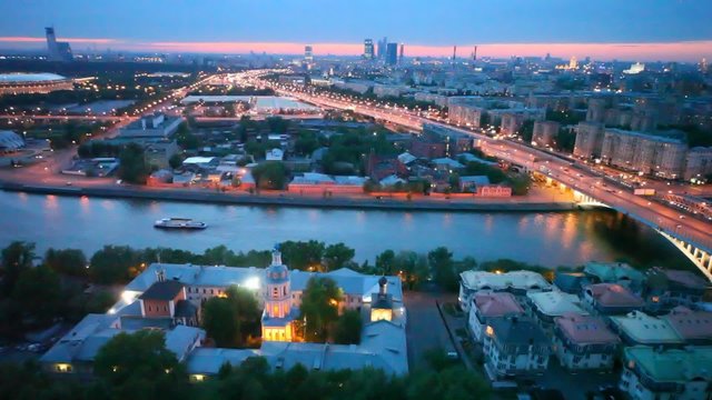 Steam-ship swim along embankment under Andreevsky bridge