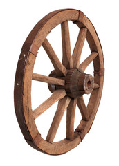 Old wooden wheel on the white background