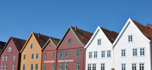 Historische Holzhäuser  im Viertel Bryggen, Bergen, Norwegen