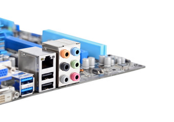 Connector of computer motherboard board, isolated on a white