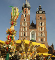 Obraz premium traditional easter palms and St. Mary's Basilica