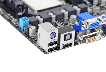 Connector of computer motherboard board, isolated on a white