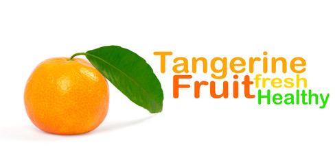Tangerine with green leaves isolated on white