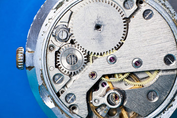 Close-up of old clock mechanism