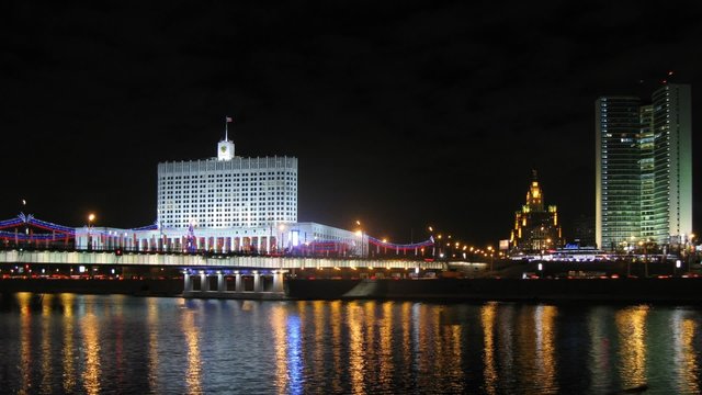 White House Stand Behind Bridge In Light Of Night Lanterns