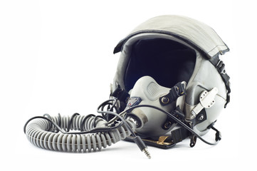 Flight helmet with oxygen mask.