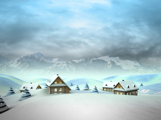 village in the mountains with high mountain landscape