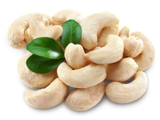 Cashew nuts isolated on white