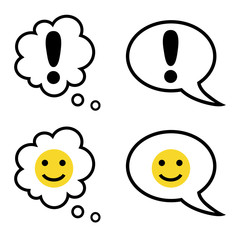 bubbles with smiley face and exclamation mark