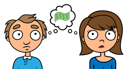 Poor couple thinking about money