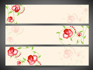 Floral decorated website header and banner set. EPS 10.
