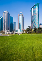 city park with modern building background in shanghai