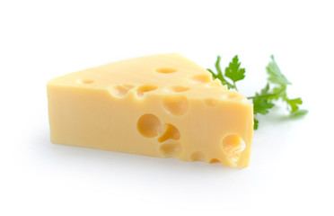 Piece of cheese on white background