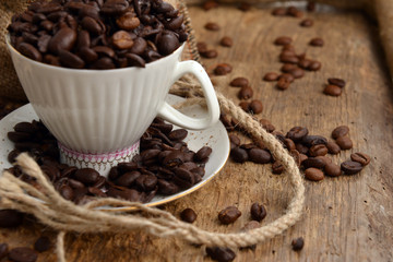 Coffee beans and cup
