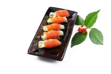 Japanese style hors d'oeuvre, made by smoked salmon