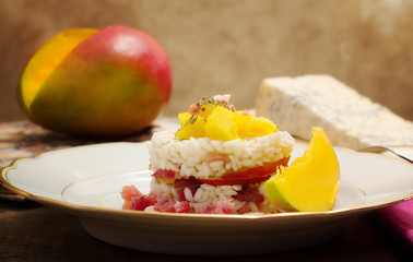 DELICIOUS TIMBALE OF RICE, MANGO AND GORGONZOLA