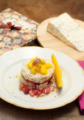 timbale of rice, mango and gorgonzola