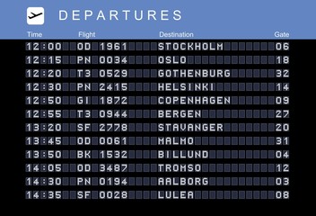 Nordic destinations, departures board vector