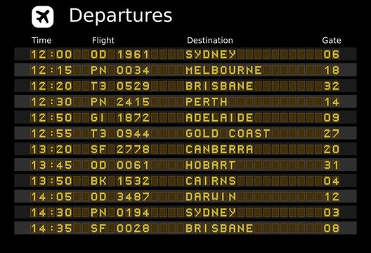 Australia airports - departure board vector