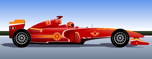 Racing bolide. The original race car. Red car.